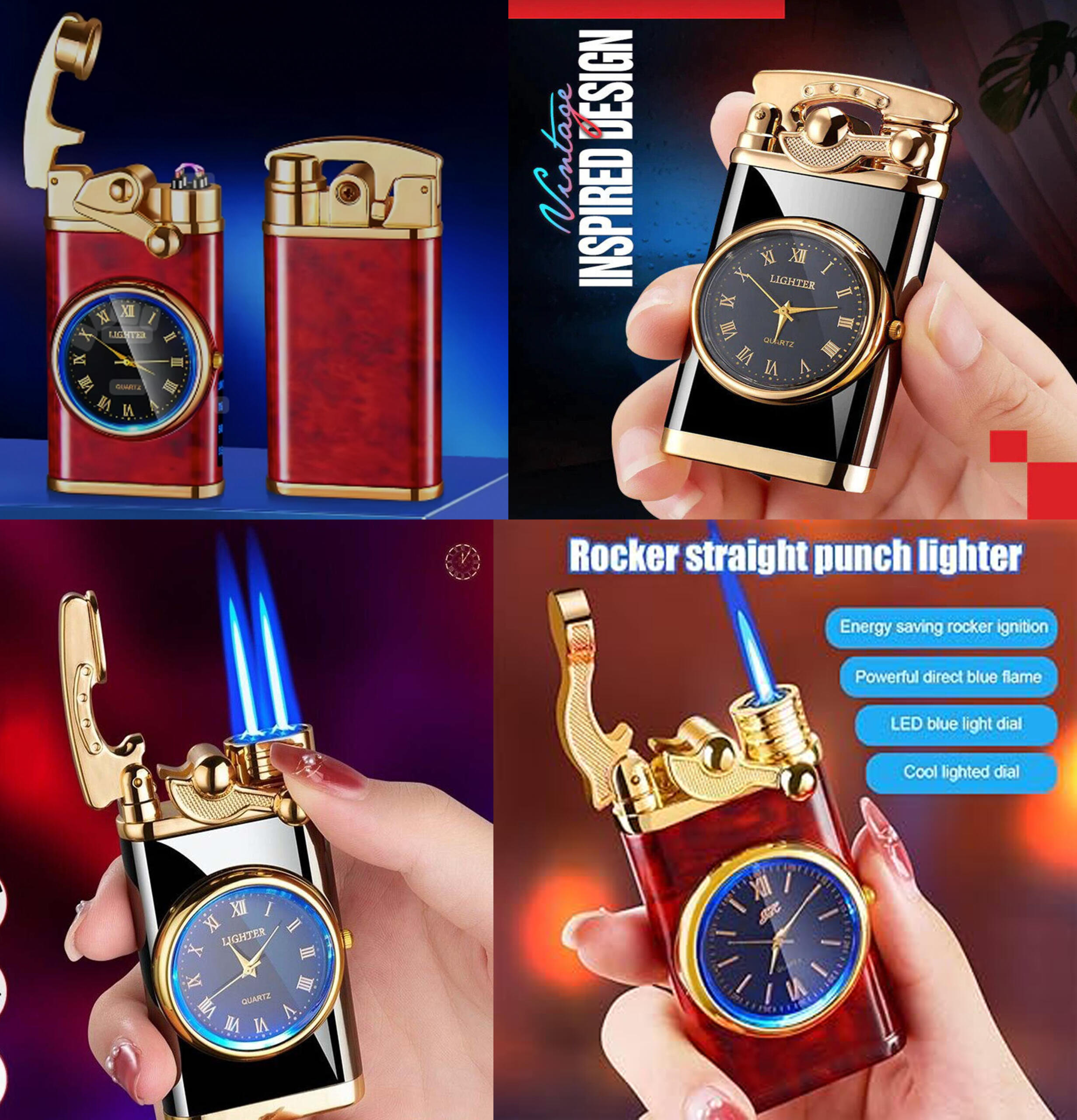 Double Jet Flame Lighter with Clock