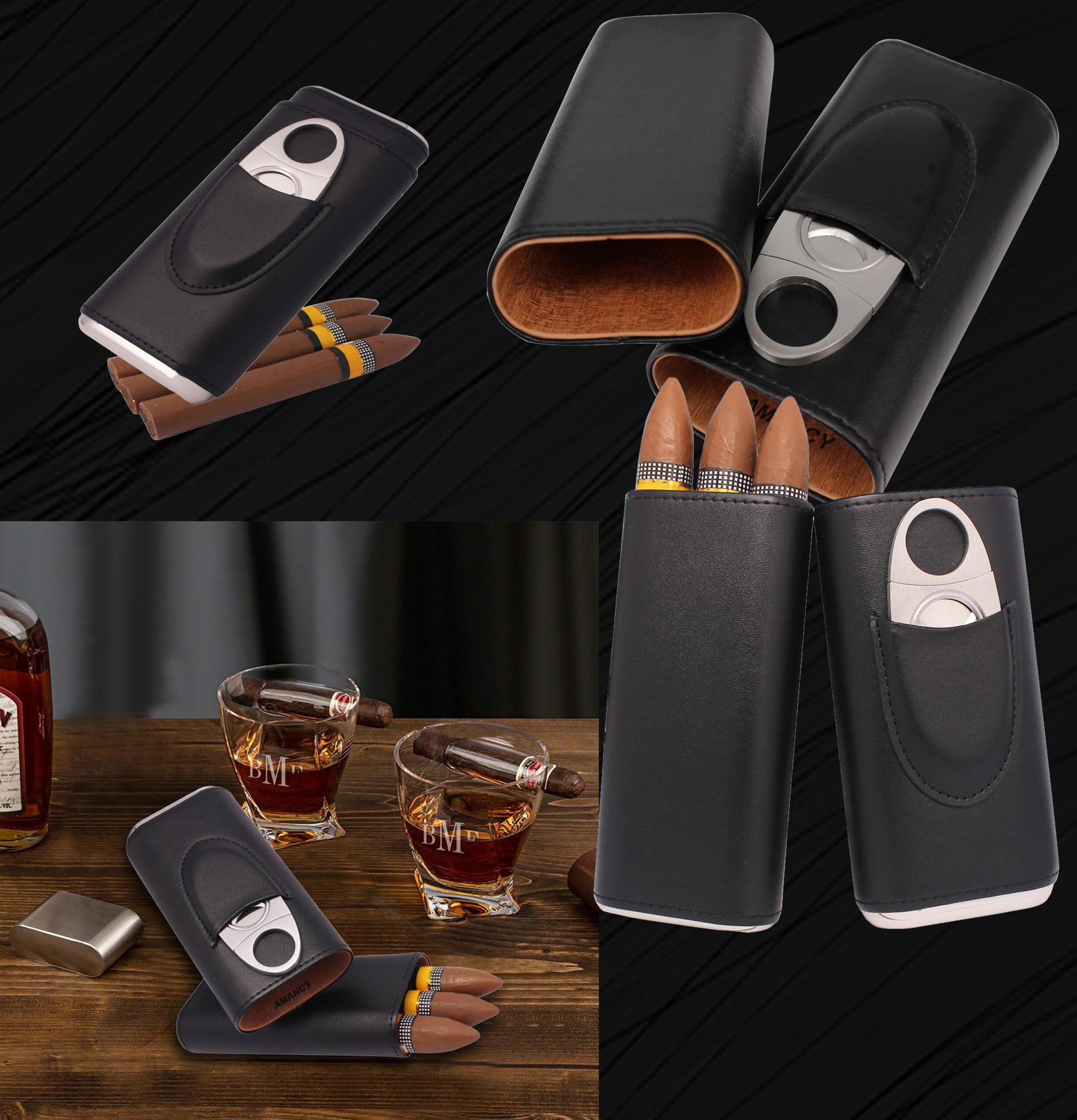 Black Cigar Case with Cutter - Image 3