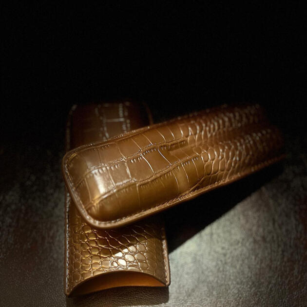 Dual Crocodile Design Leather Cigar Case