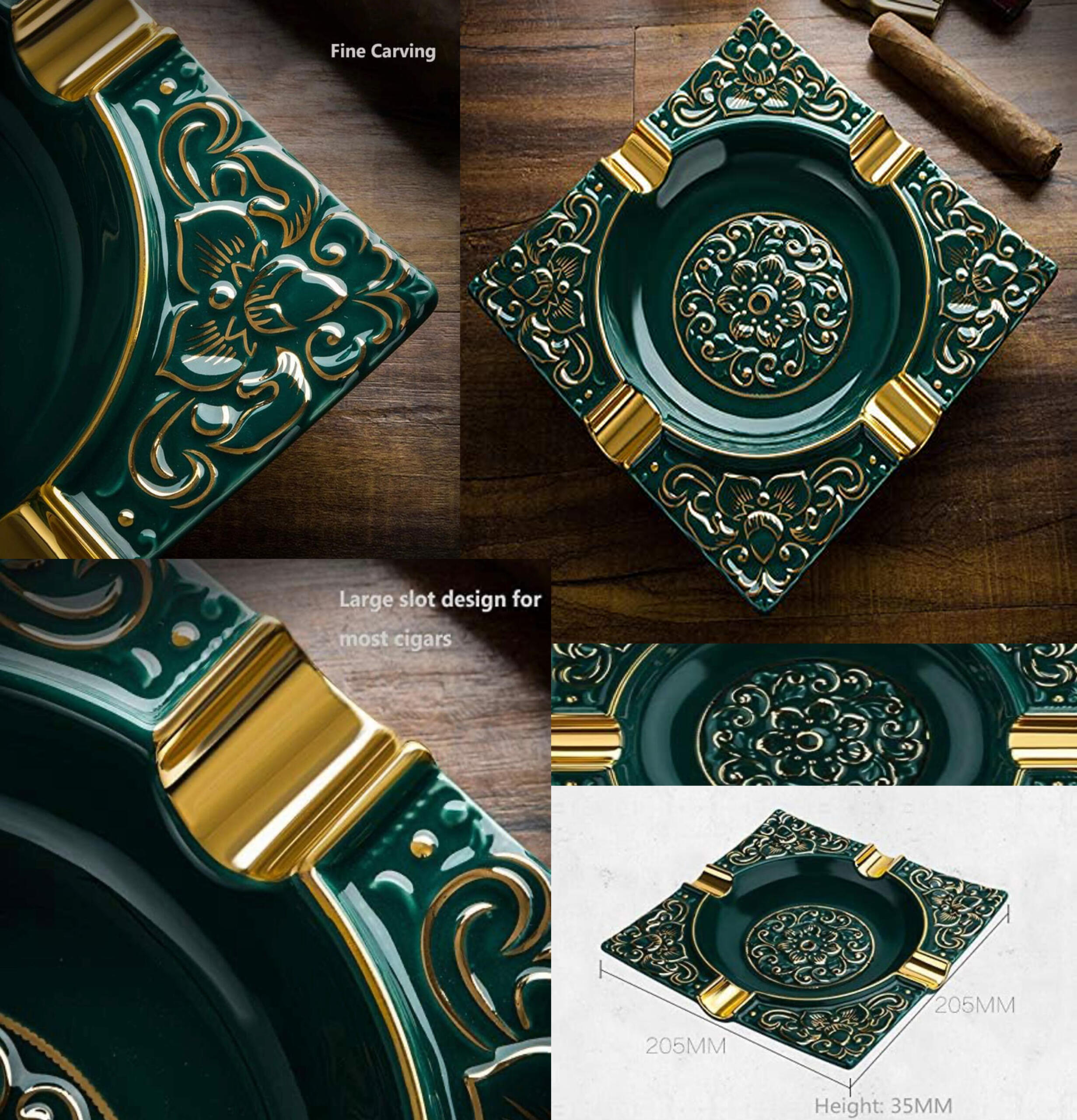 Green Carved Ashtray