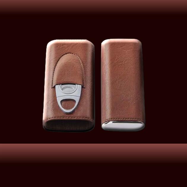 Tan Brown Cigar Case with Cutter