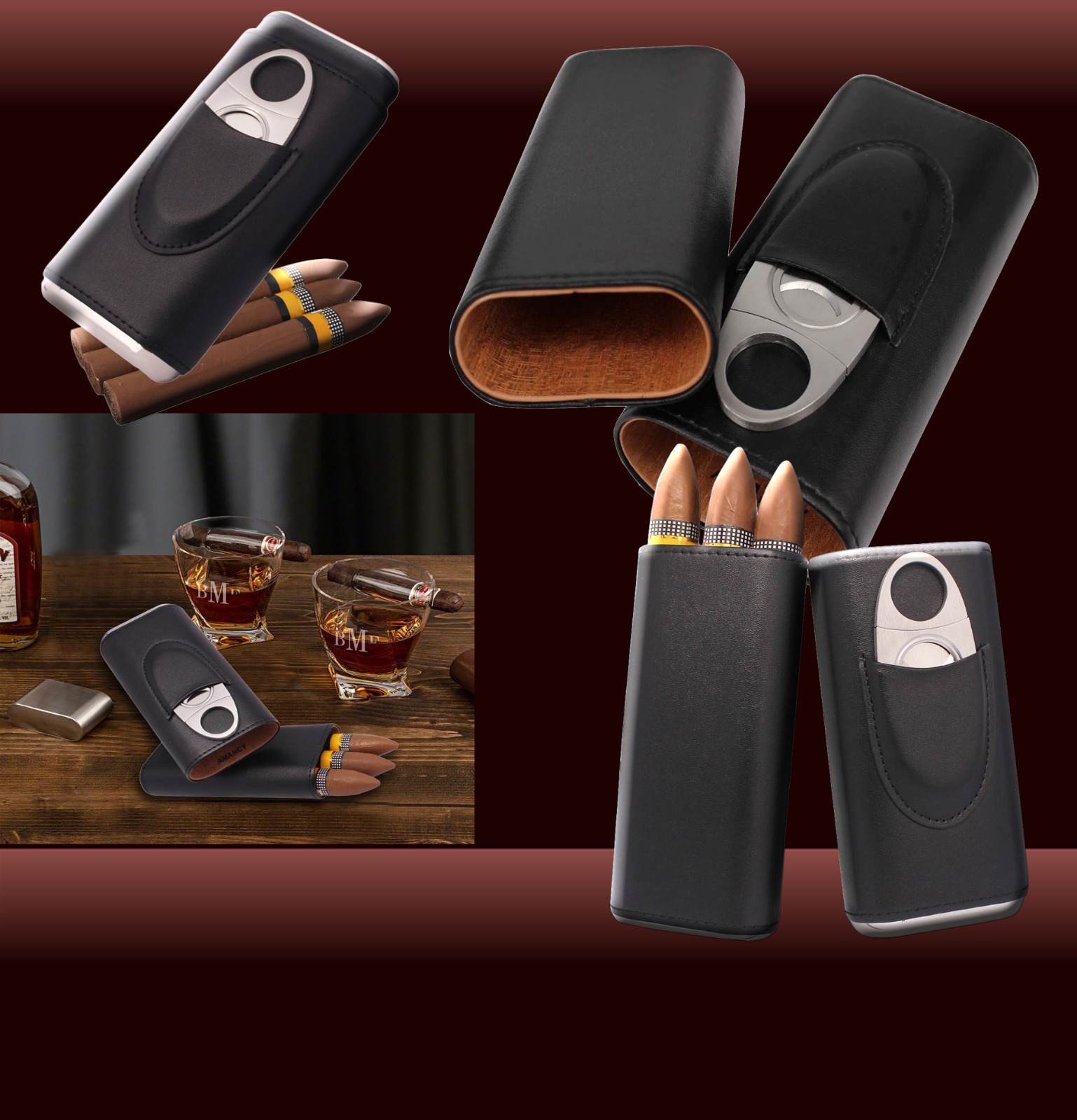 Black Cigar Case with Cutter
