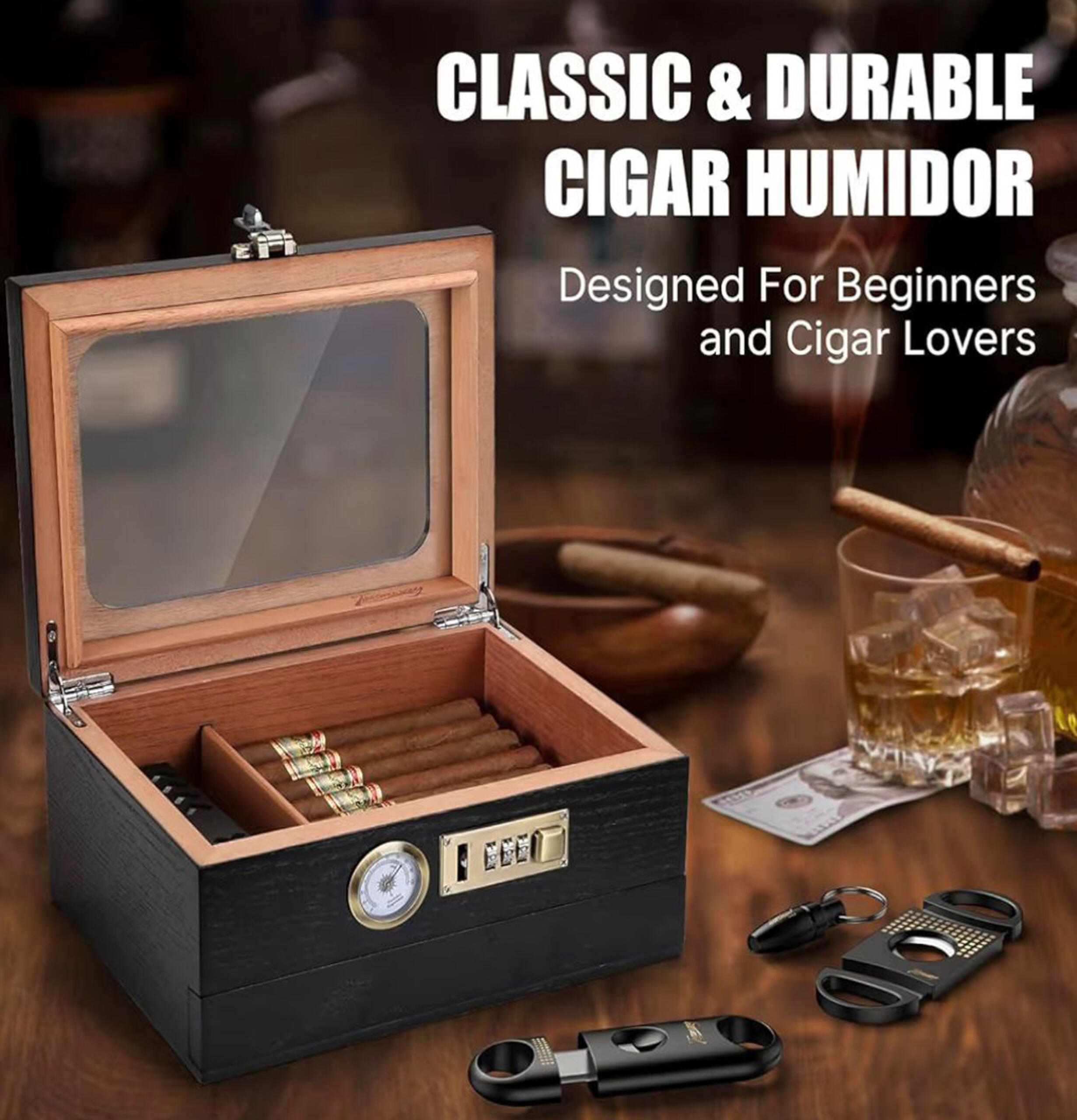 Desk Top Humidor Black 25-30 Cigars