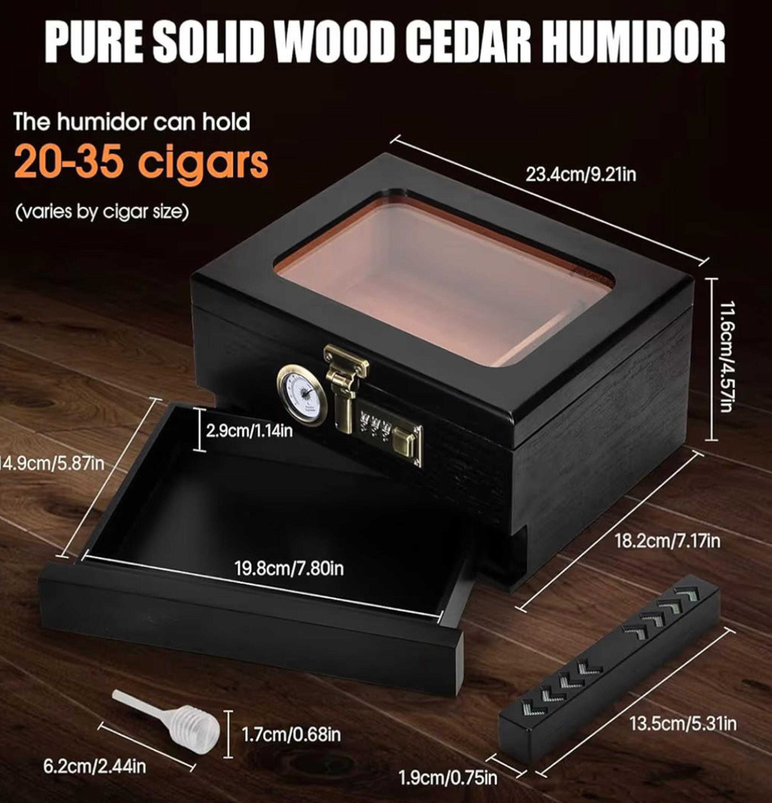 Desk Top Humidor Black 25-30 Cigars - Image 3