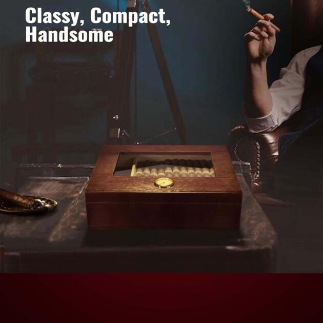 Desk Top Humidor Retro Appearance Dark Brown 20-30 Cigars