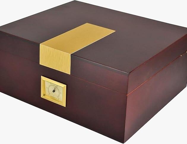 Desk Top Humidor  Gold Panel in Cherry finish