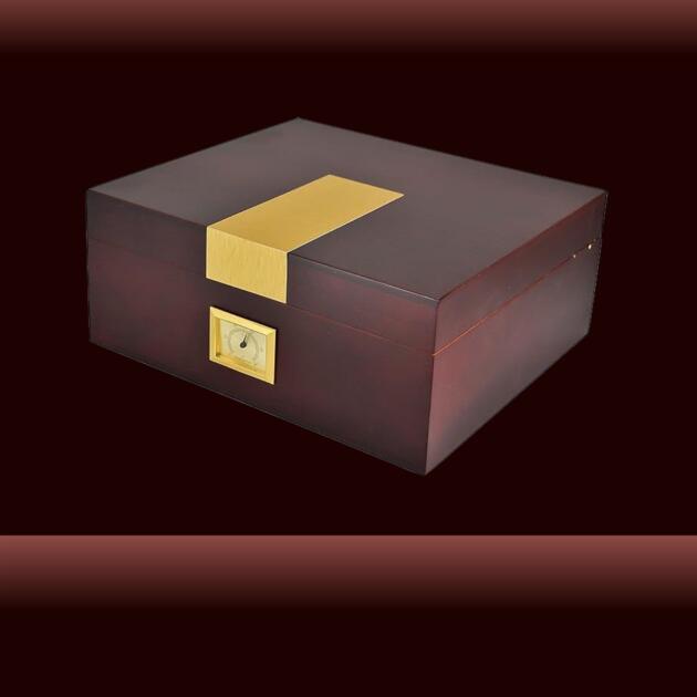 Desk Top Humidor  Gold Panel in Cherry finish